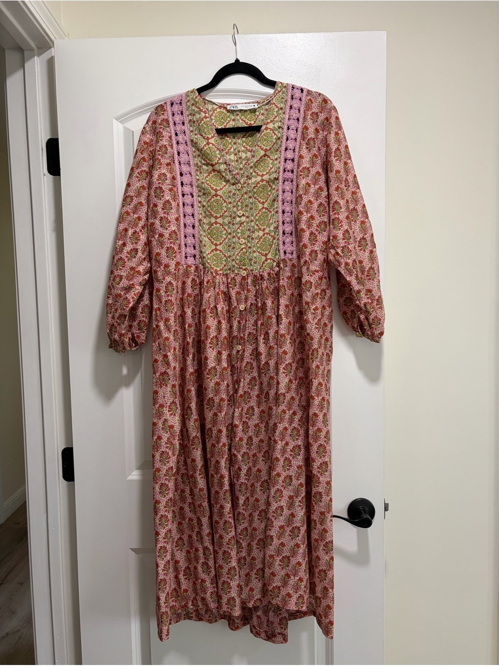 ZARA Crochet Trim Printed Maxi Dress – 100% Cotton.